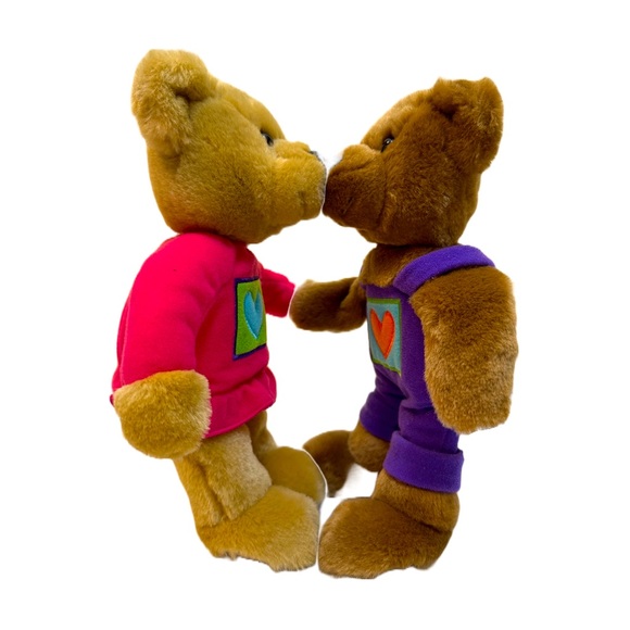 Hallmark Kissing Bears Magnetic Velcro Pink Purple Vintage Valentine’s Day - Picture 1 of 5